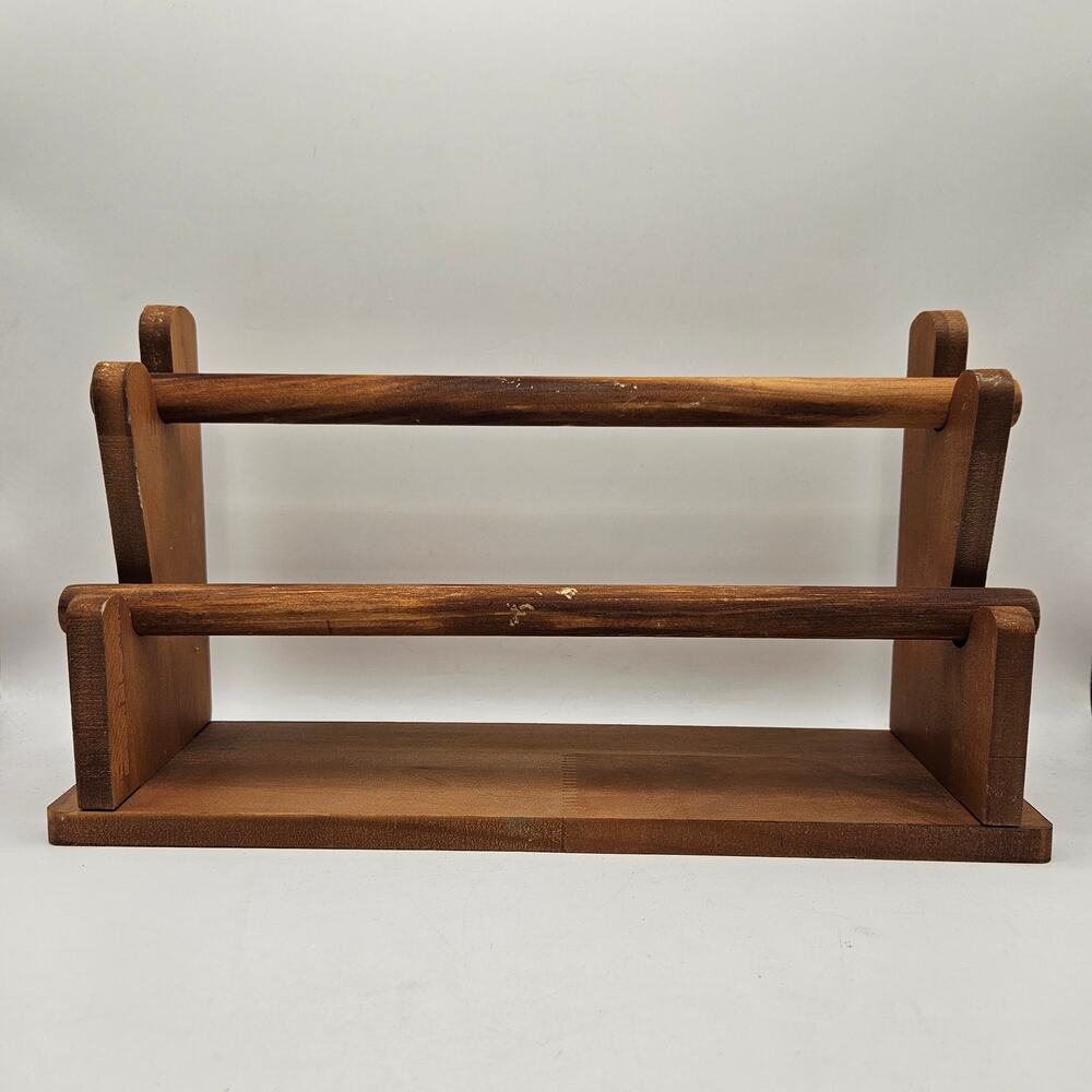 VINTAGE WOODEN BRACELET RACK COUNTERTOP DISPLAY SHELF 2 TIER SOLID WOOD